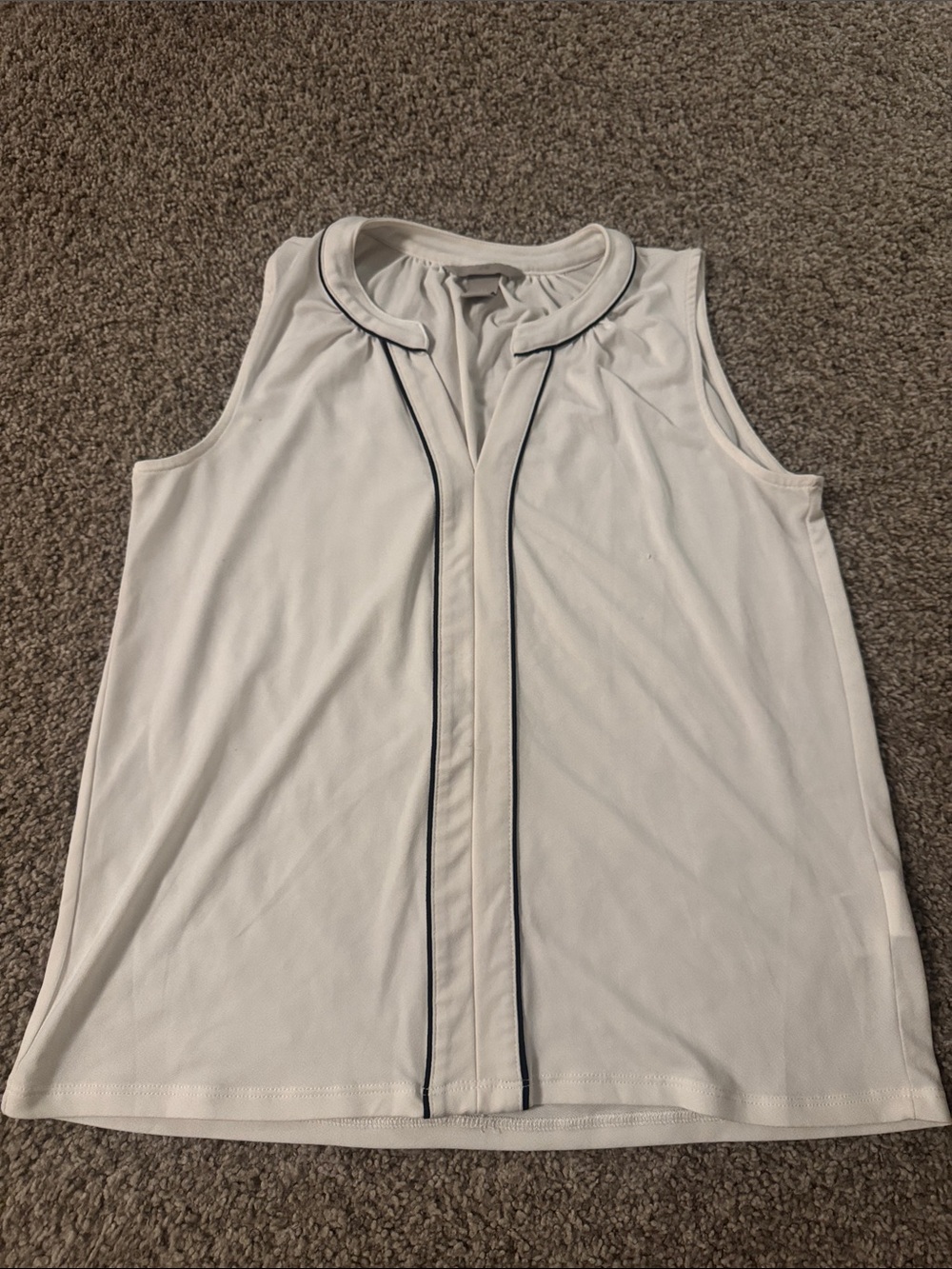 Sleeveless White Top with Black Piping